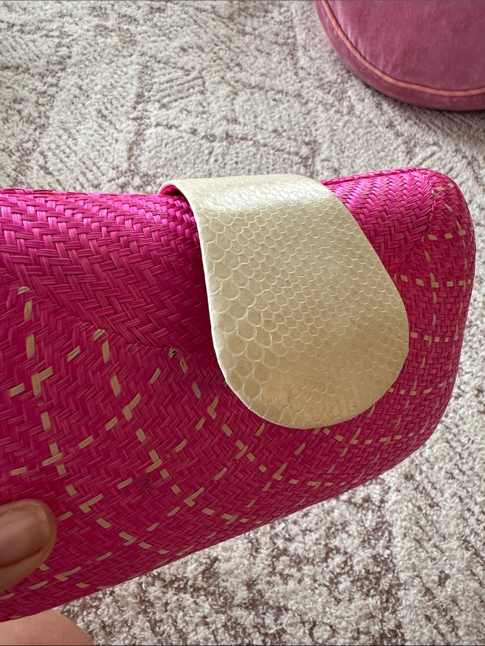 Lea Nealon Pink Woven Straw Clutch Crossbody Bag Resort Vacation - Picture 6 of 17